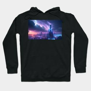 Futuristic city with beautiful sky landscape Hoodie